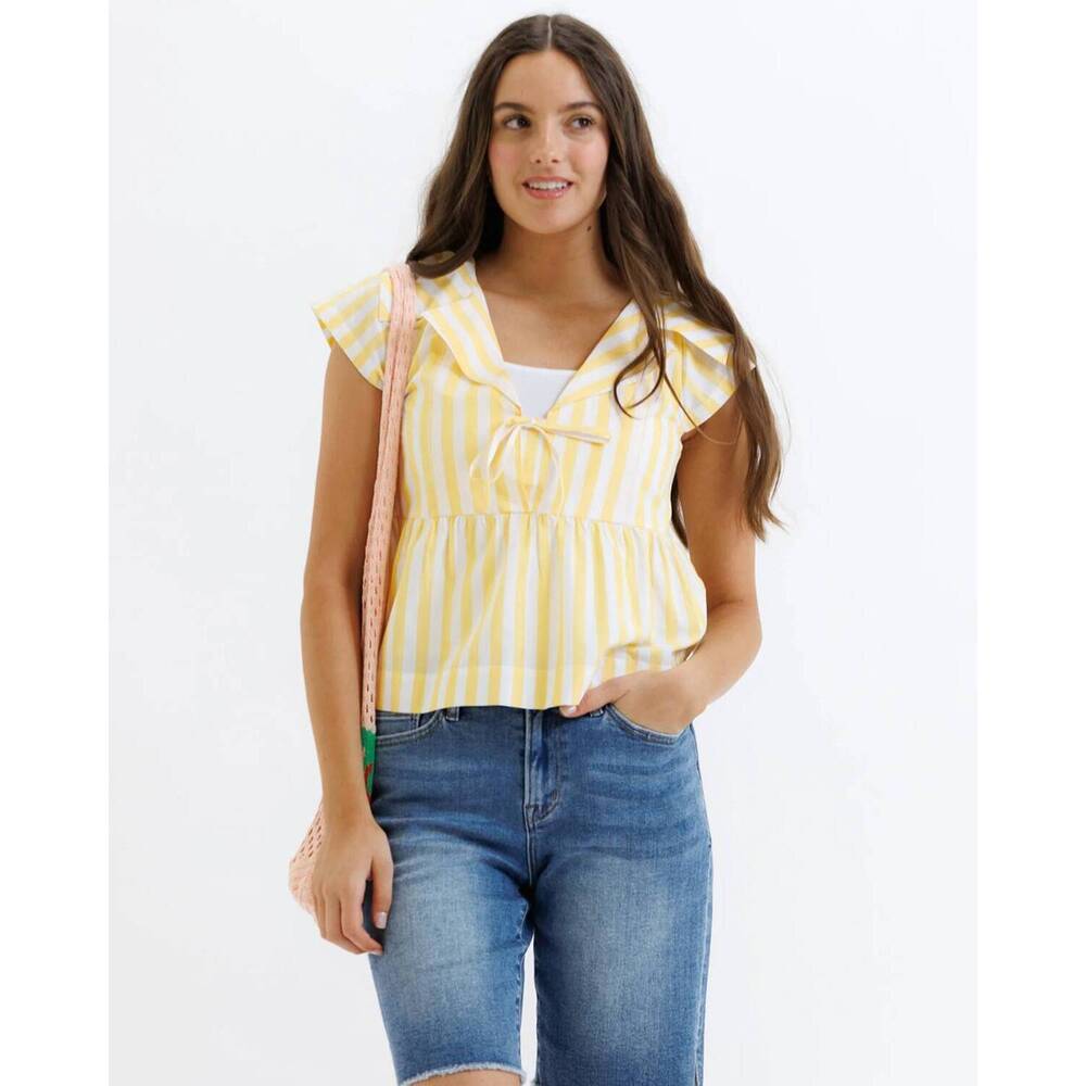 NEW DOWNEAST sunshine striped blouse in yellow